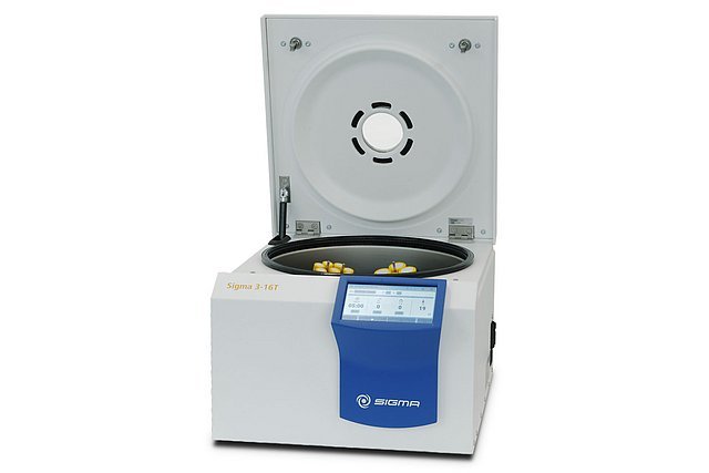 Centrífuga de sobremesa no refrigerada Sigma 3-16T con la cámara abierta