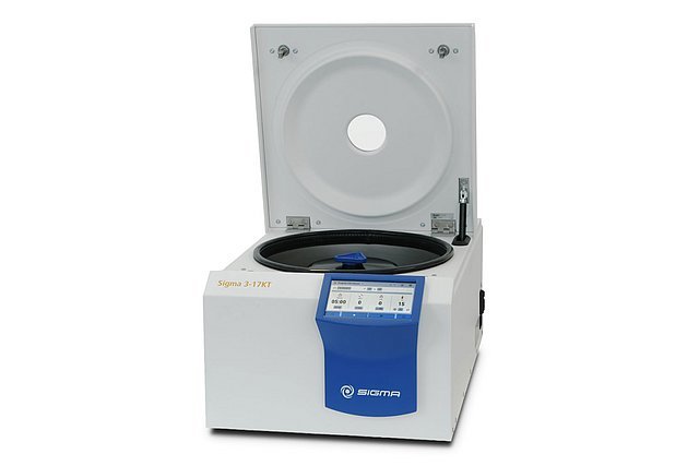 Centrífuga de sobremesa refrigerada Sigma 3-17KT con la cámara abierta