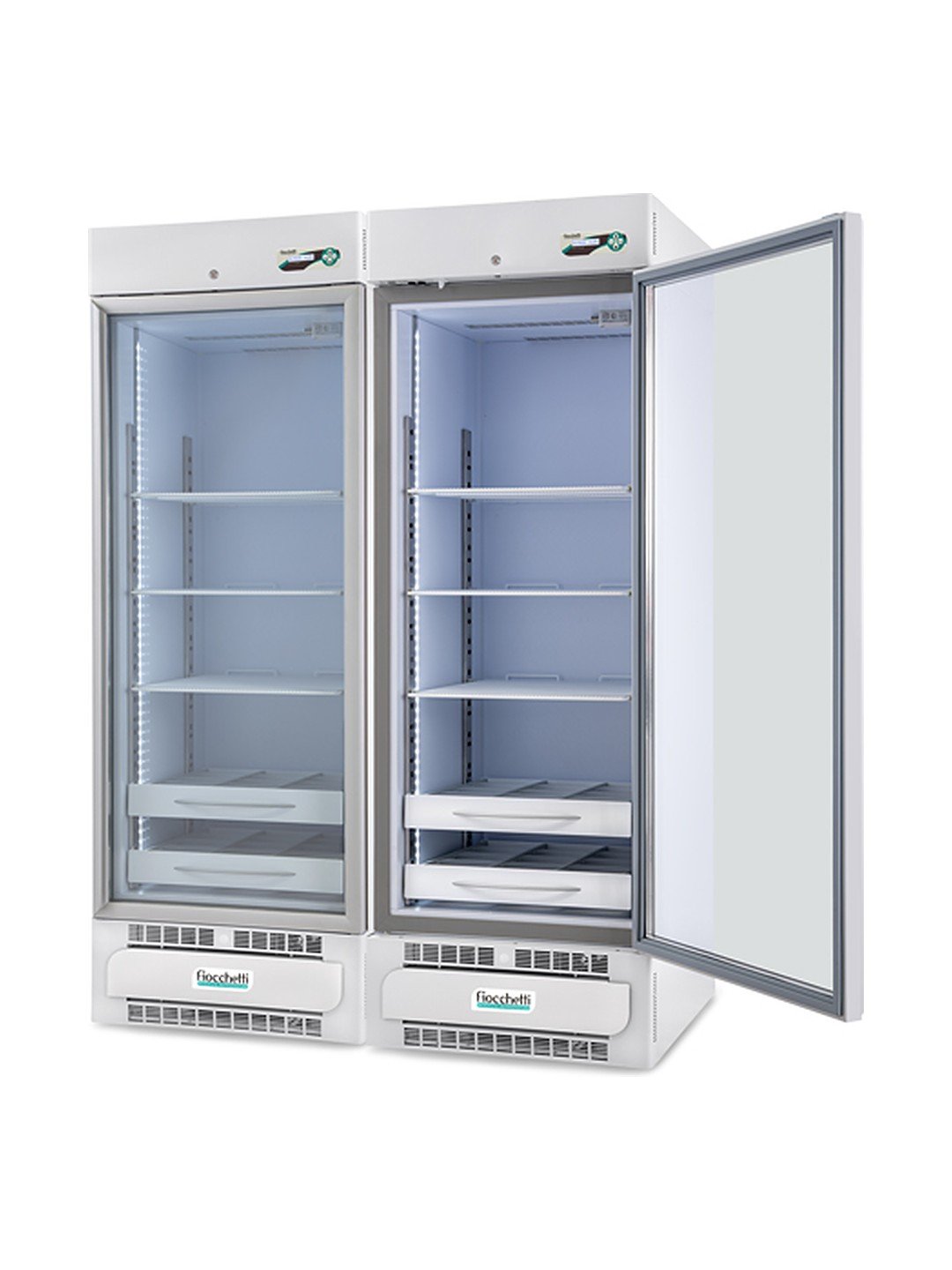 Refrigerador de doble temperatura Fiocchetti MEDIKA 2T 1000 con las puertas abiertas