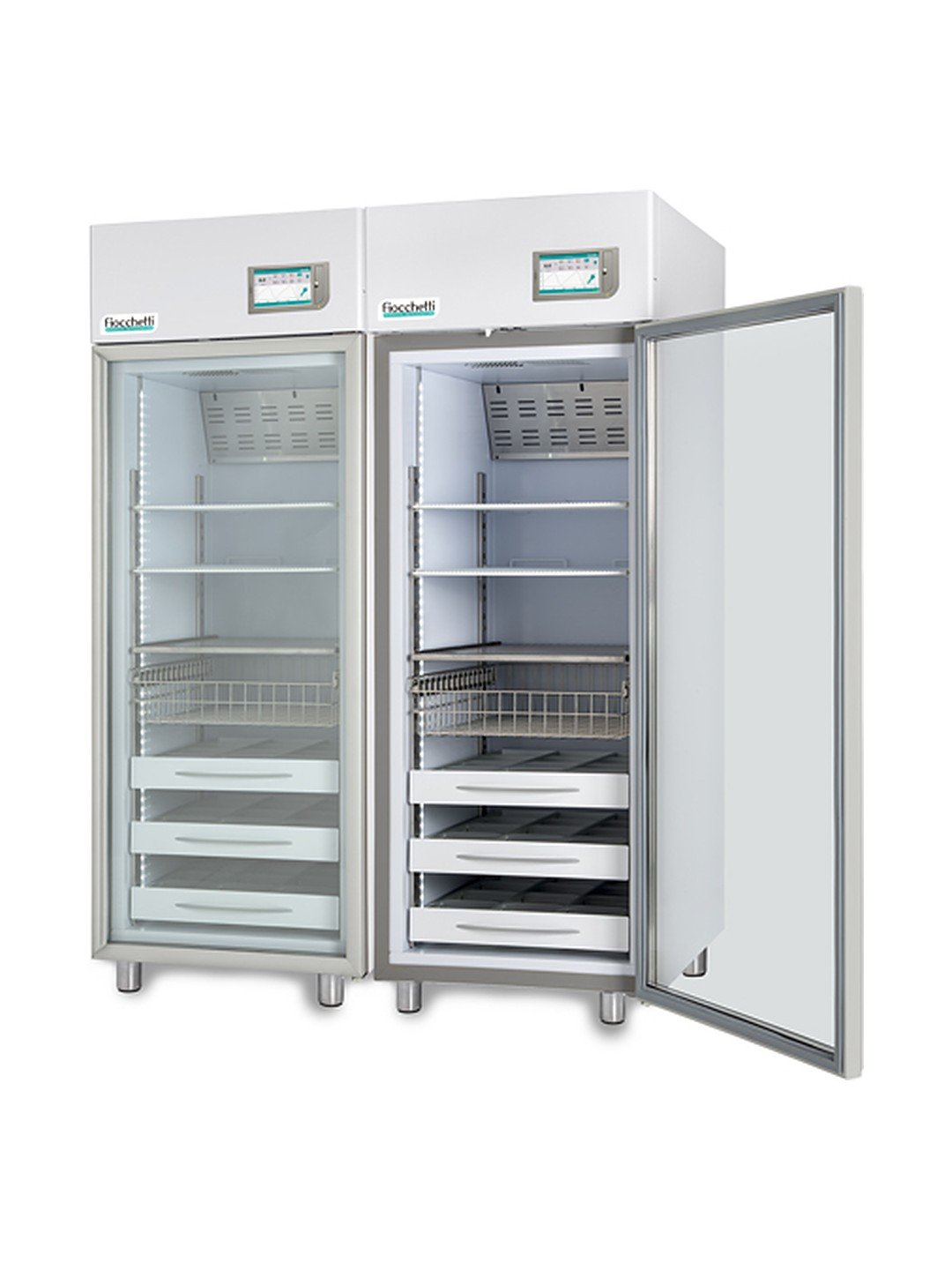 Refrigerador de doble temperatura Fiocchetti MEDIKA 2T 1500 con las puertas abiertas