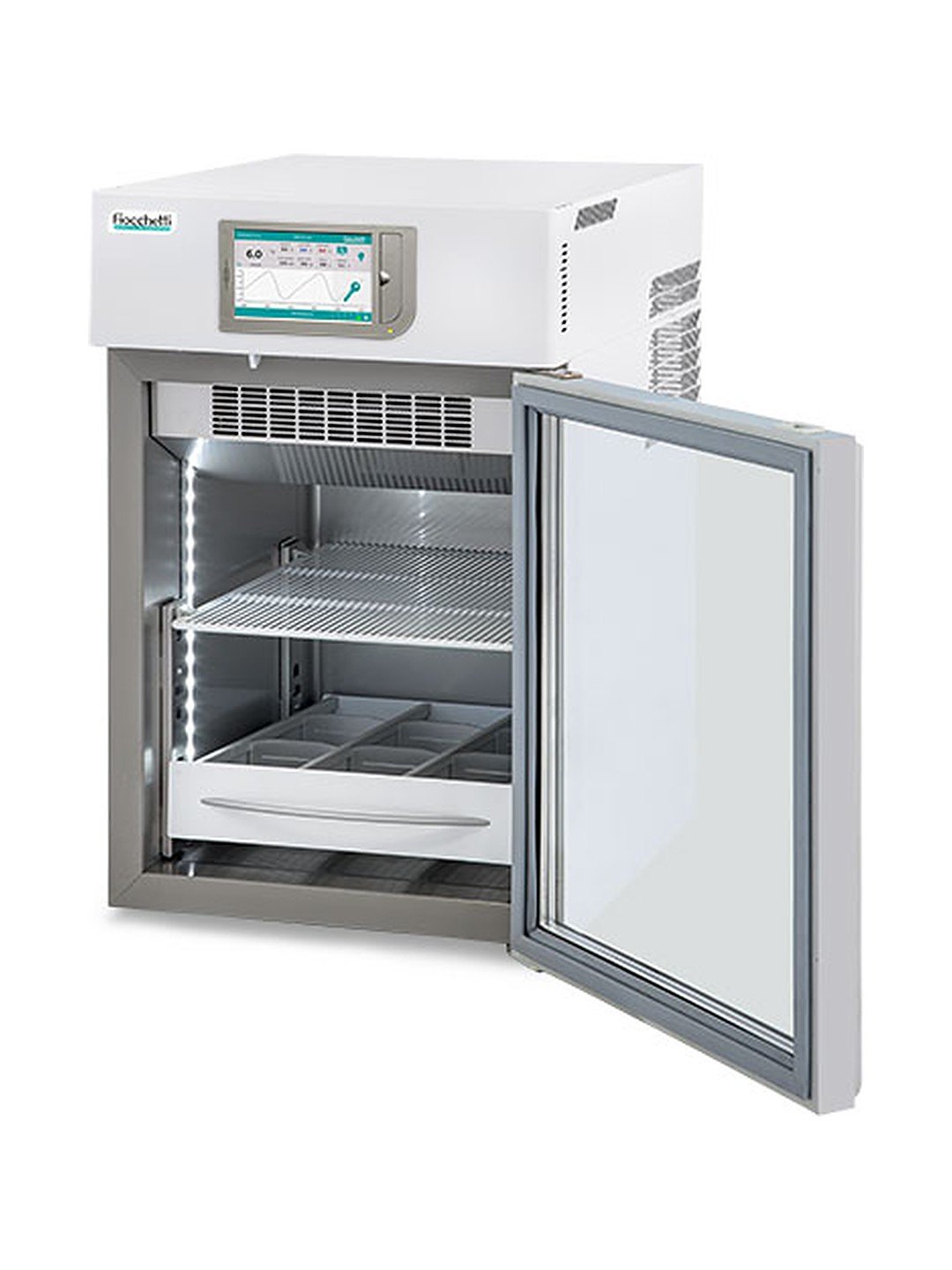 Refrigerador de farmacia Fiocchetti MEDIKA 100 con la puerta abierta